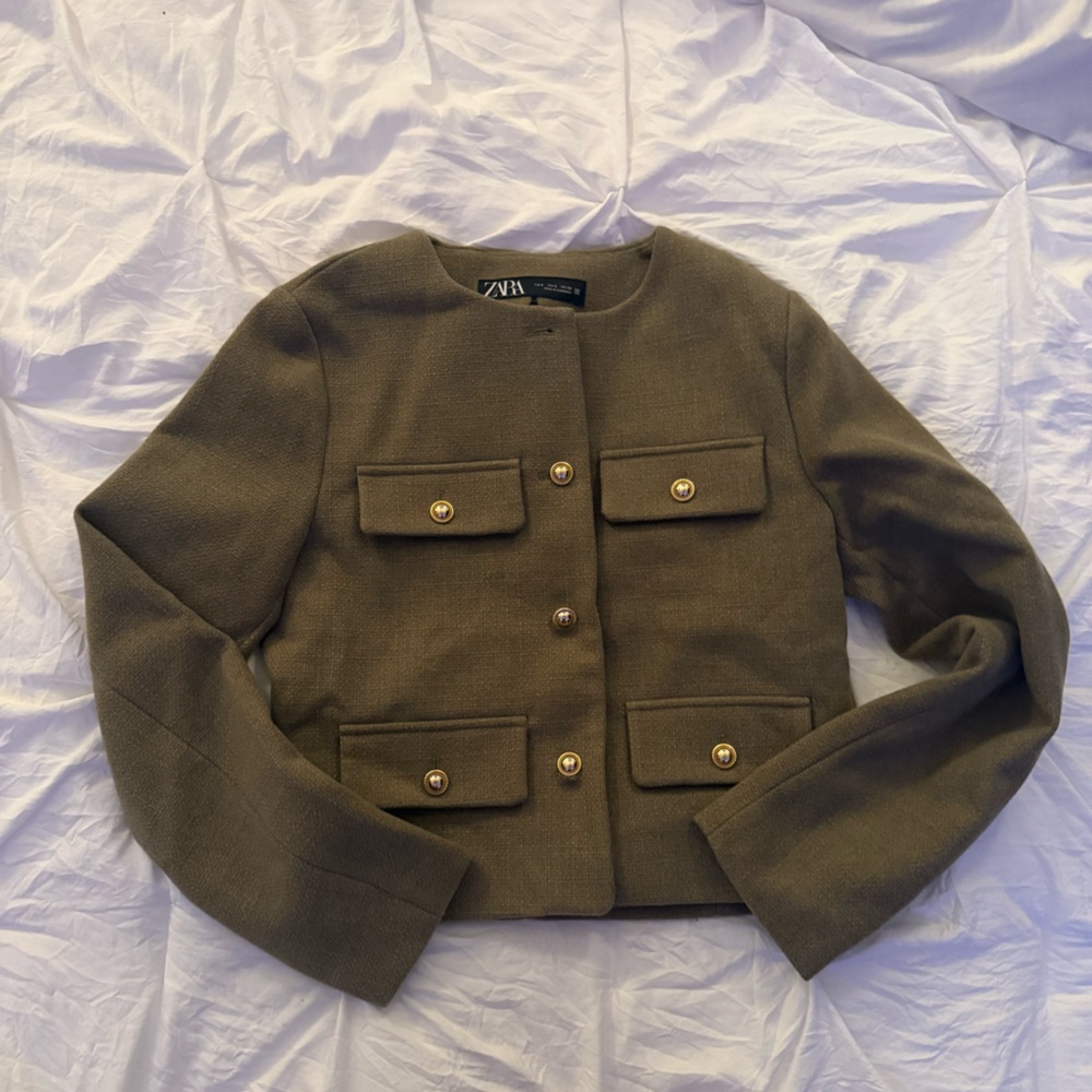 Zara Khaki Open-Front Jacket